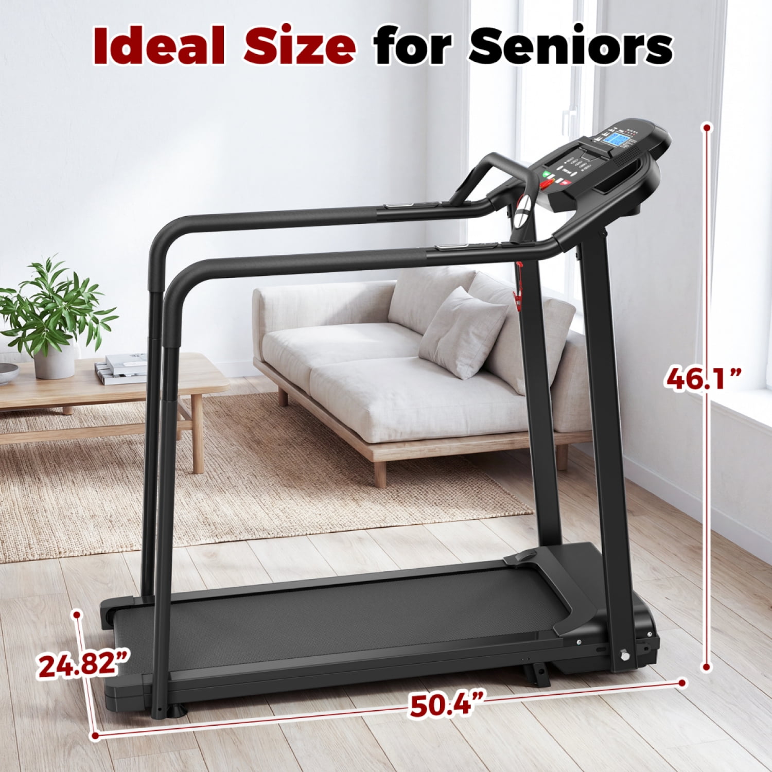 FENGFAN Foldable Senior Walking Pad Treadmill, 300 Lbs Capacity with Large LED Display & Long Handrail, 1 Pack