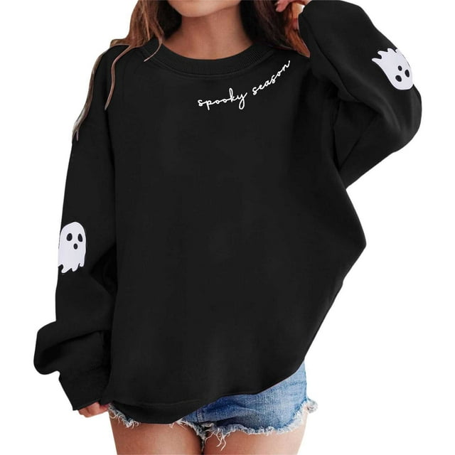 Girls Hoodies & Sweatshirts For Fashion Forward Kids Stylish Casual Tops With Letter Print For Halloween Celebrations