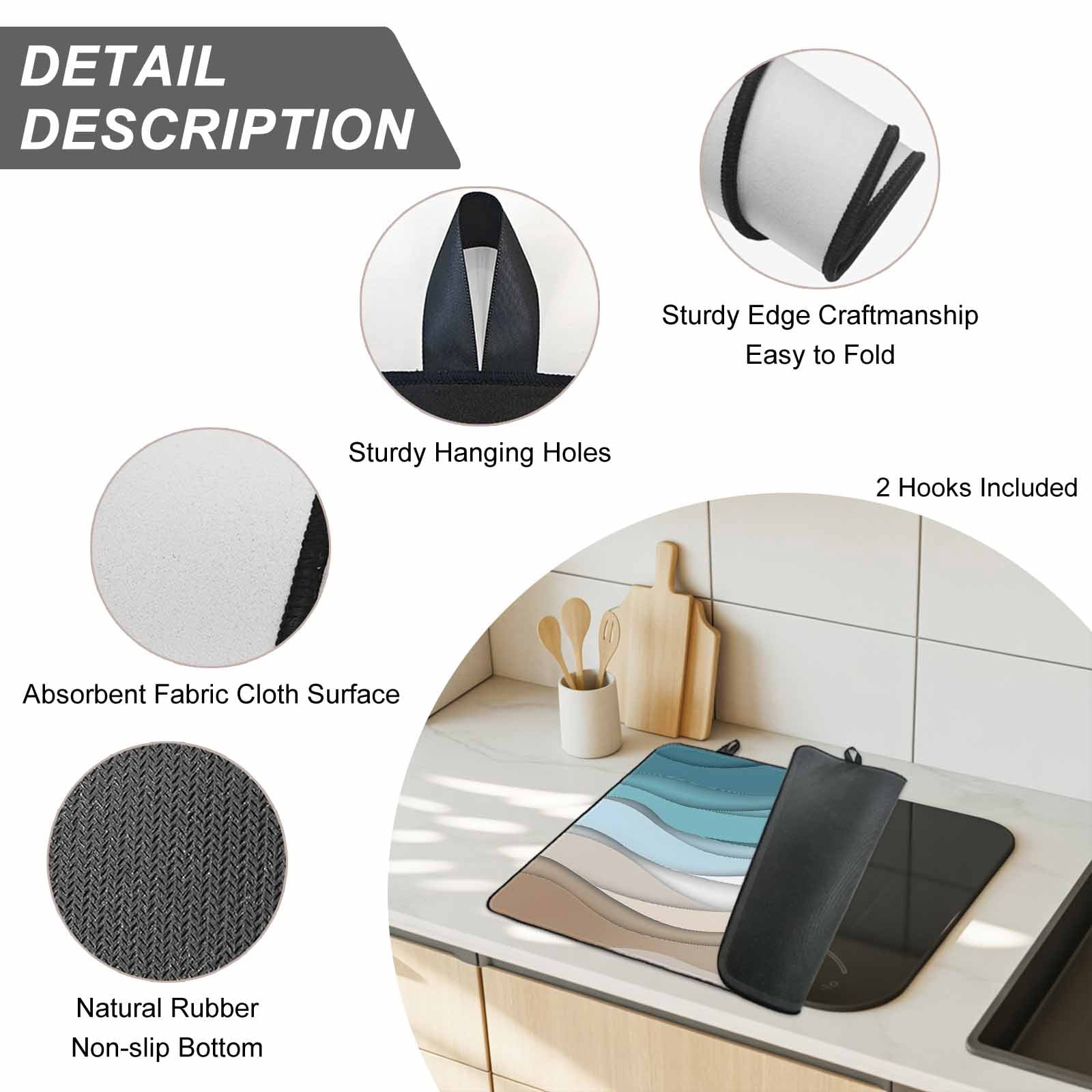 Turquoise Brown Stove Top Cover for Electric Stove, Heat-proof & Non Slip Glass Top Stove Cover Protector, Teal White Geometric Gradient Stripes Kitchen Flat Cooktop Rubber Mat 24x21 Inches