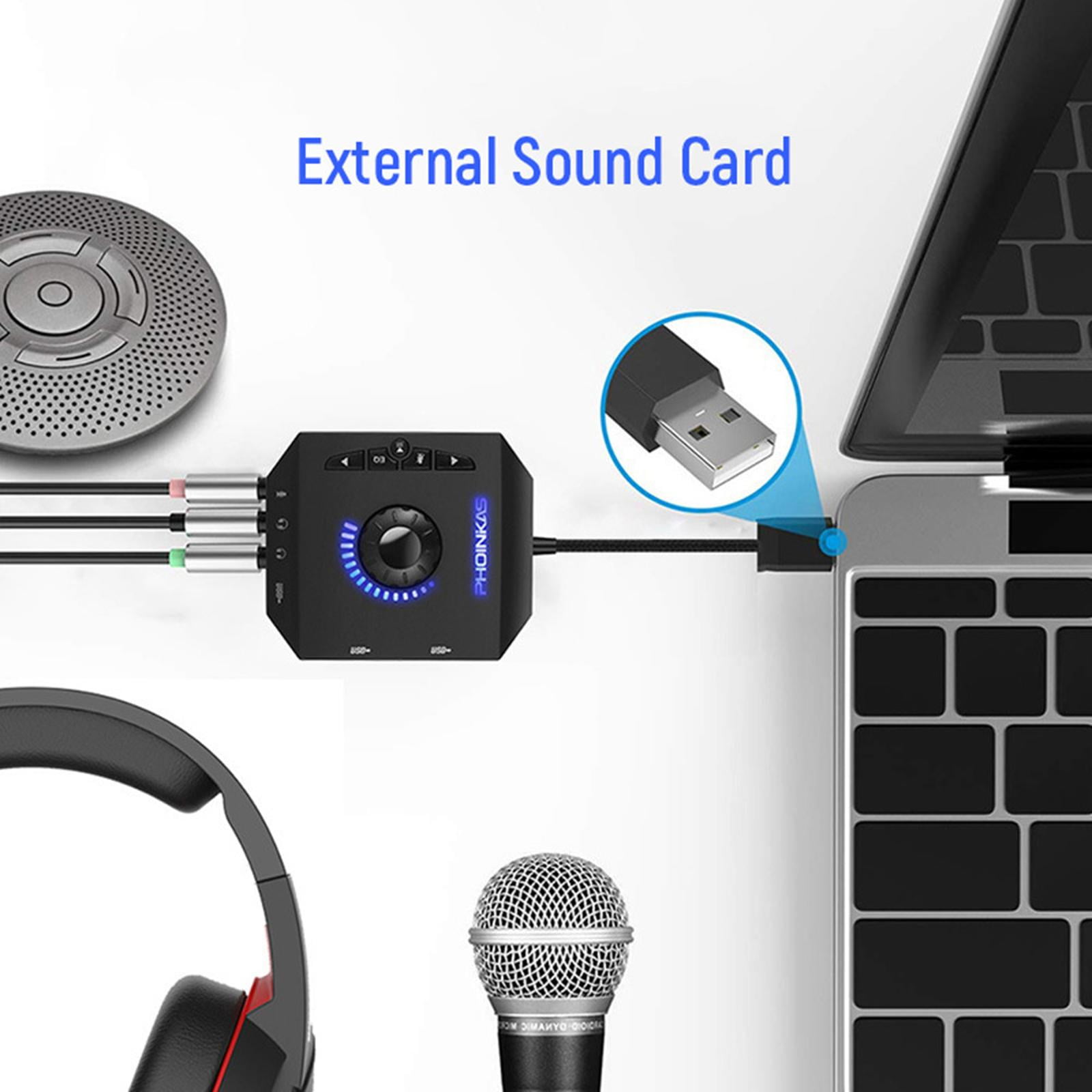 External Sound Card Mixer with LED Indicator Adjustable Volume and Mic Controls for Gaming Audio Experience