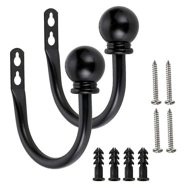 1 par de ganchos de cortina de metal soporte de pared retro para cortina, gancho en U (hy)