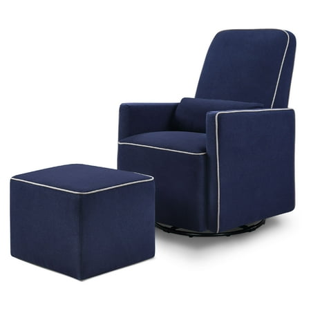 DaVinci Olive Upholstered Swivel Glider with Bonus Ottoman in Navy with Grey (Best Upholstered Glider For Nursery)