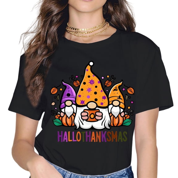 Halloween Thanksgiving Christmas Happy HalloThanksMas Gnomes T-Shirt