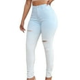 thumbnail image 5 of Womens Jeans Fashionable Slim Elastic Lifting Buttocks Bleached Blue And White Gradient Ripped Jeans Denim Pants For Women Light Blue,6, 5 of 6