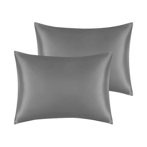 Juego de fundas de almohada REGALWOVEN de satén de 2 con cierre de sobre rey gris oscuro