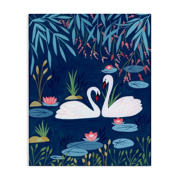 Swan Pair on Blue Pond Canvas Wall Art, design by Nabeela Rumi