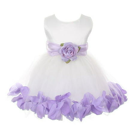 Baby Girls Ivory Lilac Floral Petals Organza Sash Flower Girl Dress