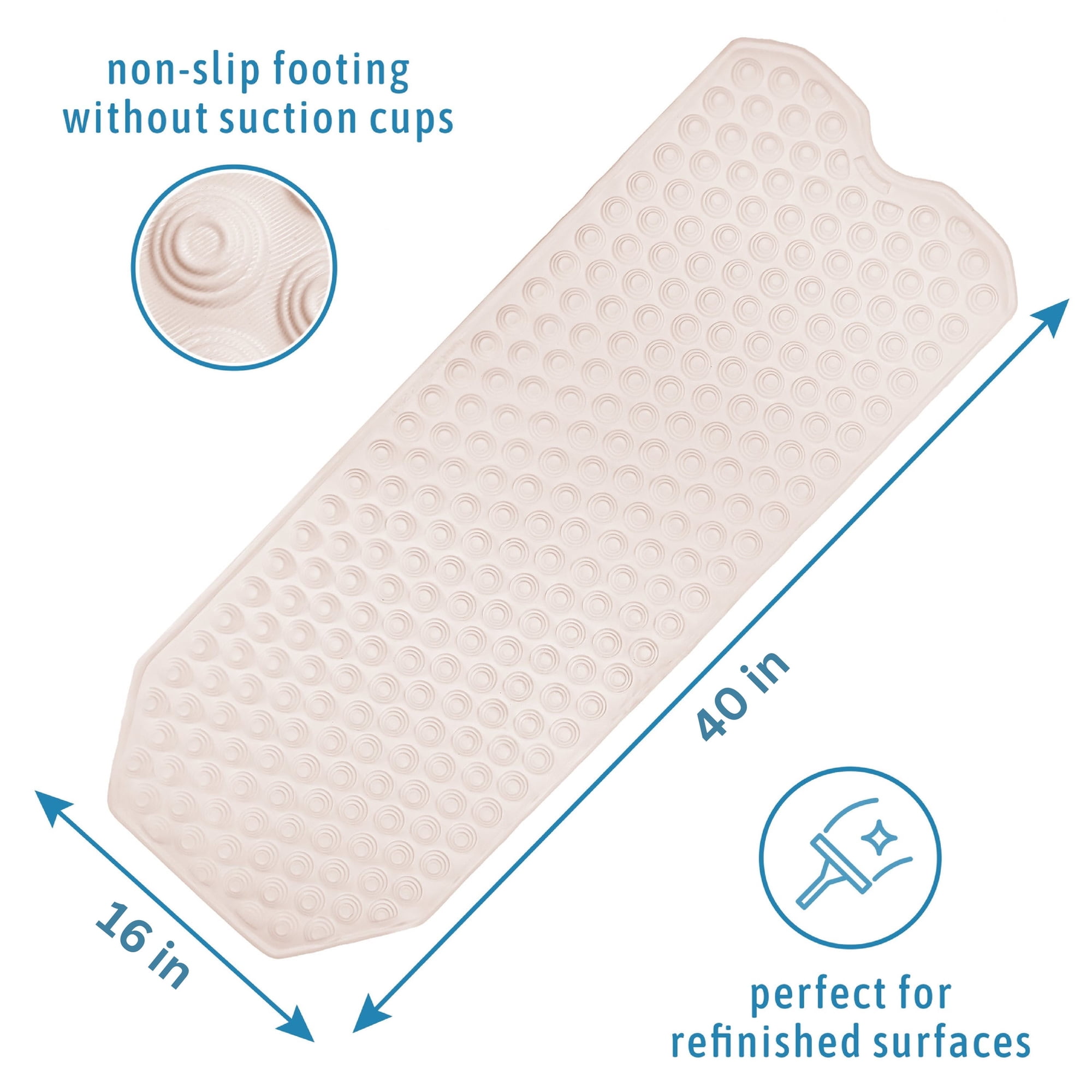 Original European Made Bath Mat for Refinished Tubs. No Suction Cups, Made in Italy