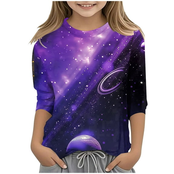 ZTKWD Shirts for Boys Girls Kids Tops 3/4 Sleeve Starry Sky Galaxy Print for Teen and Kids 6-16 Years