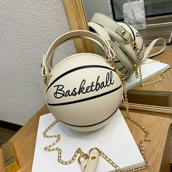 RXIRUCGD Women's Basketball Shoulder Bag Messenger Bag Handbag Round Bag PU Chain Bag, Zipper Closure, Birthday Mothers Day Gifts