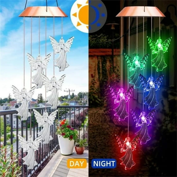 XEOVHV Solar Guardians Angel Wind Chime Spinners String Hanging Outdoor Garden Decorations