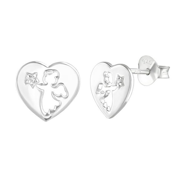 Star Clear Cubic Zirconia Angel Love Stud Earring Sterling Silver