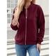 thumbnail image 5 of Suéter Tipo Cárdigan con Cremallera para Mujer, Sudadera con Capucha, Chaqueta de Larga, Conjuntos de Cuello Redondo, Abrigo Informal. Vino Tinto M, 5 of 10