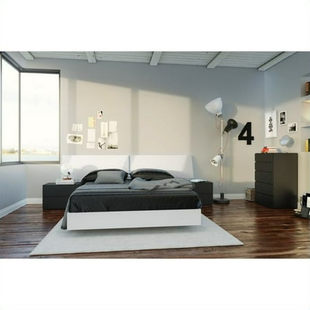 Nexera Melrose 5 Piece Full Bedroom Set In White And Black With 5 Drawer Chest