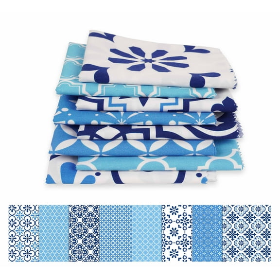 Soimoi 8 Pc Fat Quarter Bundle,MosaicPrint 18"x 22"DIY Patchwork-100% CottonPre-Cut Quilting Fabric Dark Blue & Light Blue
