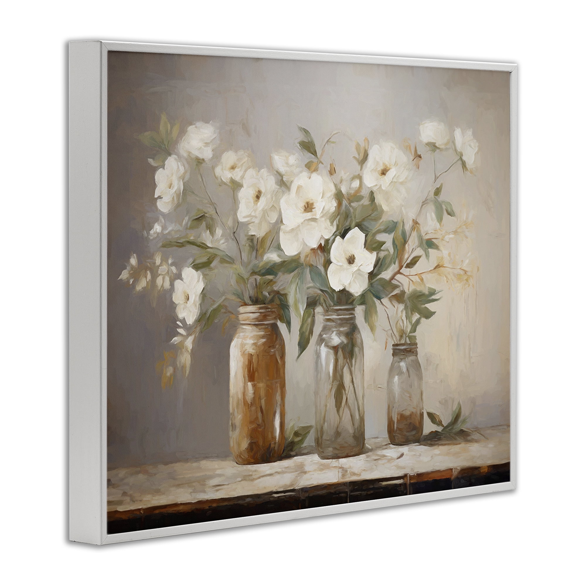 Stupell Industries Country Magnolia Jars Botanical & Floral Painting White Framed Art Print Wall Art, 20 x 16