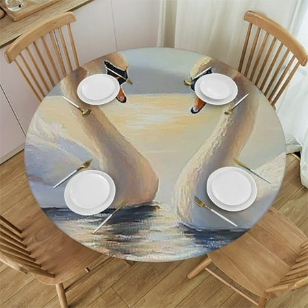 

Patifu Swans Round Tablecloth Stain-Resistant Washable Indoor Outdoor Table Cloth for Restaurants Weddings Parties Home Kitchen Holiday Dinner 46 -50