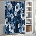 thumbnail image 3 of Blue Flower Fabric Shower Curtain White Floral Washable Shower Curtains for Bathroom, Waterproof Bath Curtain with Hooks Home Decor 72x72in, 3 of 8