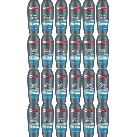 Dove Men Clean Comfort Deodorant Roll On 48 H, 50 ml Travel Size Bulk Pack of 24