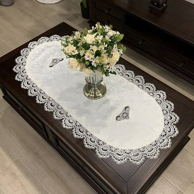 CHUANK Embroidered Lace Table Runner Coffee Table Runner Placemat Nightstand Dresser Scarf Table Centerpiece Doily