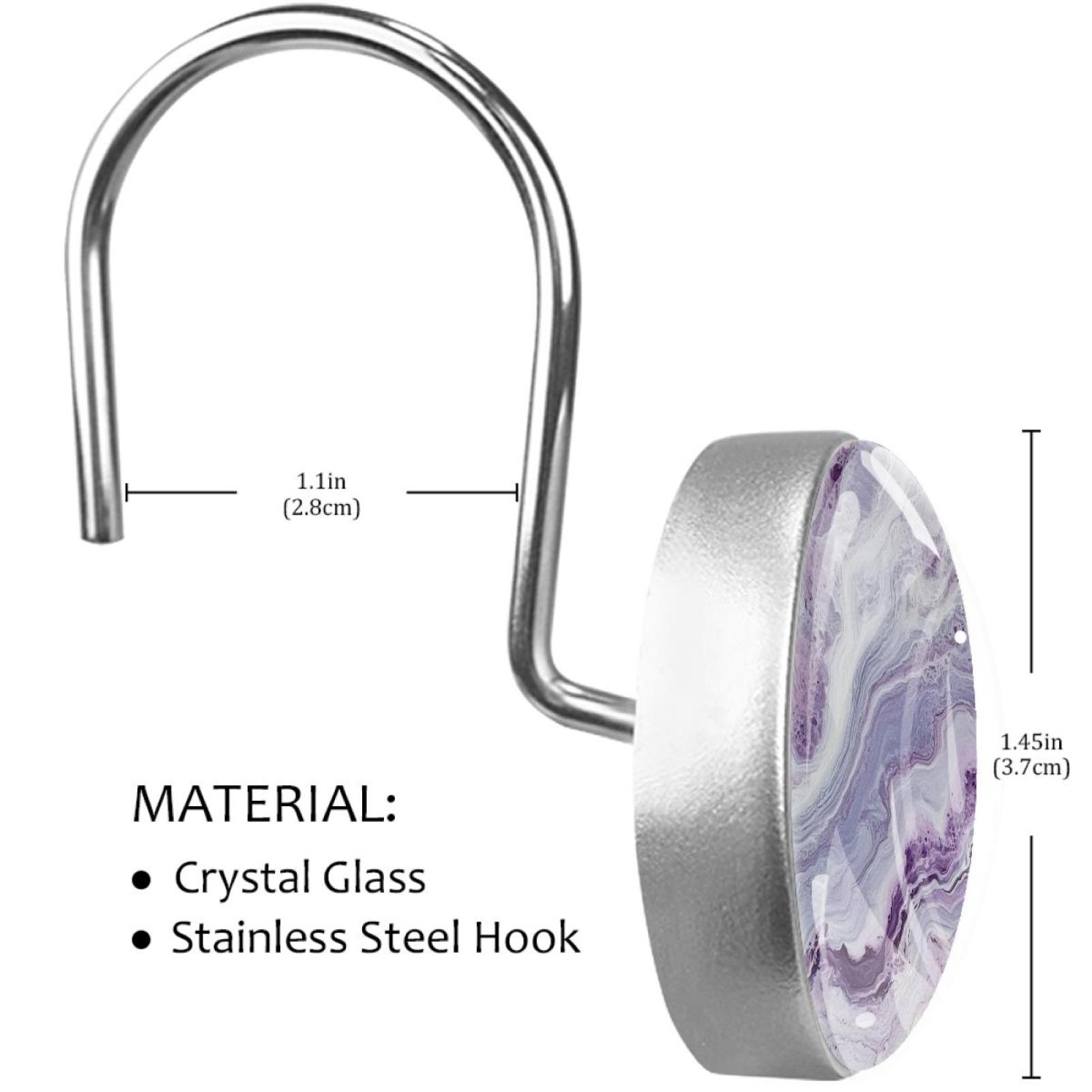 Lilac Marble Shower Curtain Hooks Round Crystal Glass, Set of 12 Shower Curtain Rings - Shower Hooks for Curtain Shower Rings