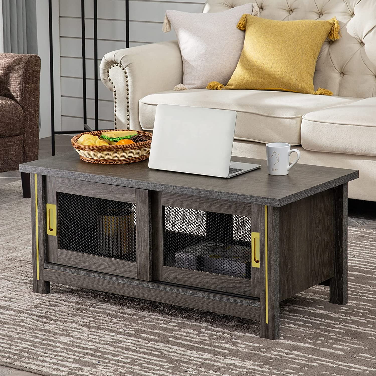 Reliancer Farmhouse Coffee Table, Rustic Vintage Living Room Table with