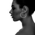 thumbnail image 4 of X & O Women's Silver Plated Twisted Diamond Cut 2mm X 40mm Hoop Earrings, 4 of 7