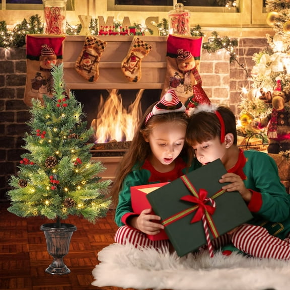 CazToi 3ft Pre-Lit Tabletop Christmas Tree with 70 LED Lights Artificial Mini Xmas Tree for Home Office