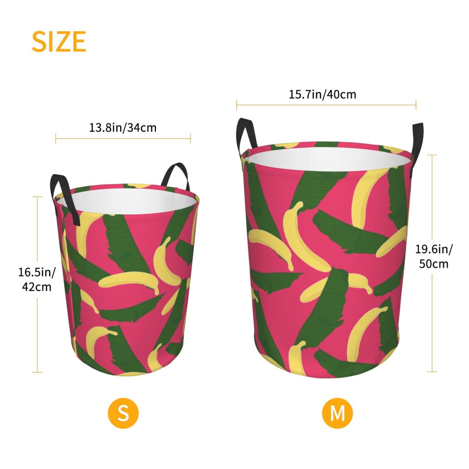Large Laundry Basket with Handles - Cute Banana Red Green Leaves Kids Baby Dirty Clothes Laundry Hamper for Bedroom Aesthetic