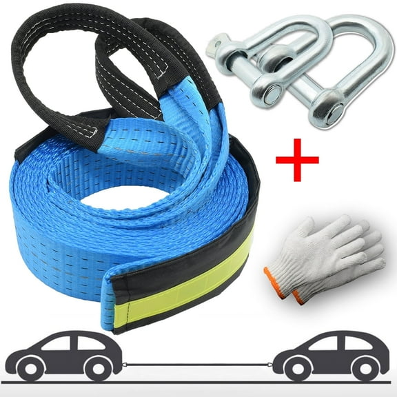 AUTOXBERT 2" x 16' Tow Strap Recovery Rope Reinforced Looped Ends with Hooks Road Emergency 10,000 lb. Break Strength