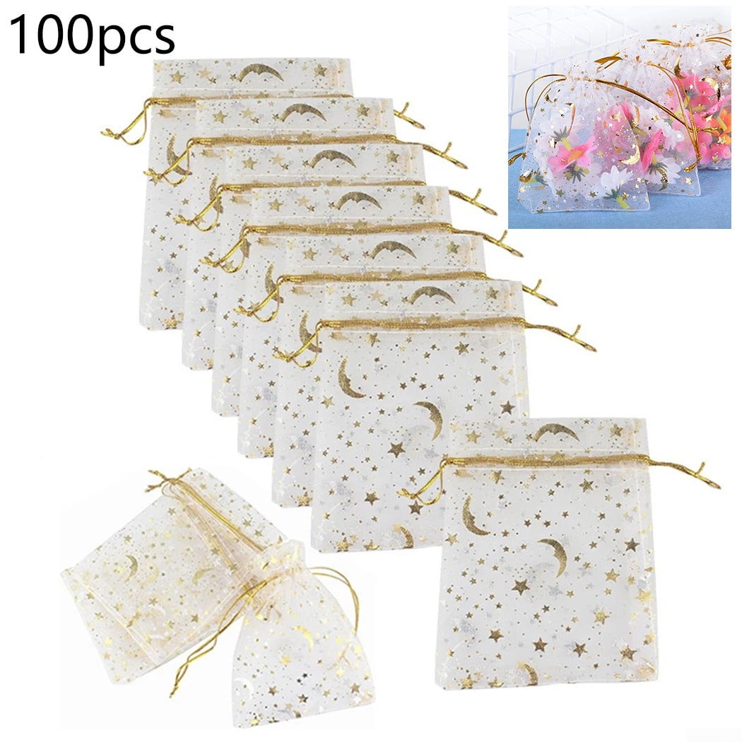 50Pcs Star Moon Organza Wedding Party Drawstring Bags Jewelry Candy Gift Pouches 