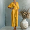 thumbnail image 6 of purcolt Womens Half Sleeve Wide Leg Jumpsuits Elegant V-Neck Business Office Jumpsuit Waist Cinch Dressy Casual Rompers (Available in Plus Size), 6 of 6
