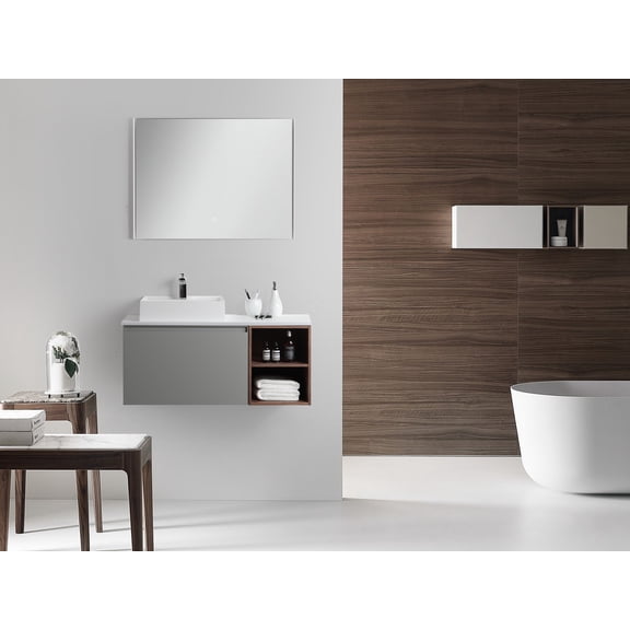 Manarola 42" Light Gray Wall Mount Bathroom Vanity, Open Shelf