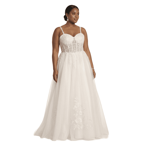 David’s Bridal, The Edit by DB Studio Women's Formal Illusion Corset Bodice Ball Gown, Full Length, Tulle