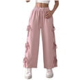 thumbnail image 2 of Women's Casual Sweatpants Drawstring Elastic High Waist Straight Leg Side Bow Trousers Baggy Lounge Sports Pants (S, Pink), 2 of 8