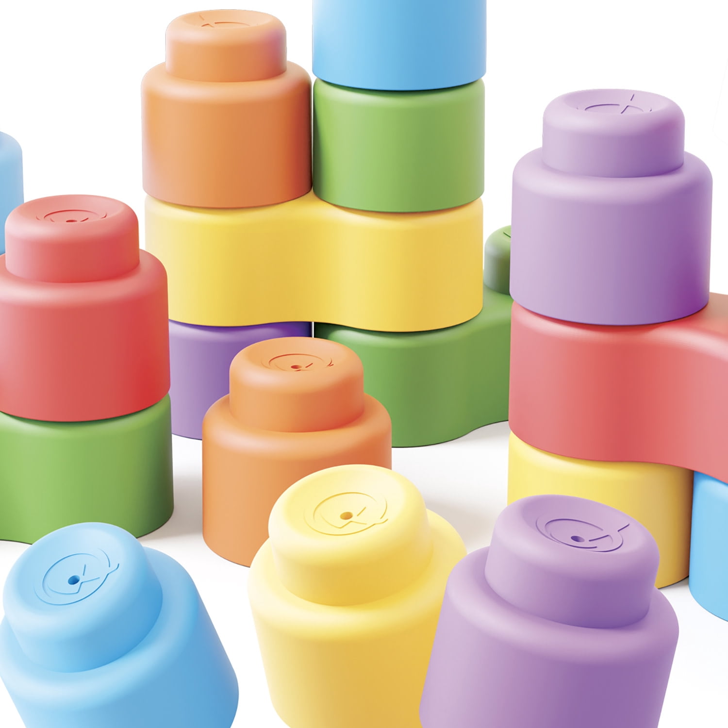 Quercetti: Momy Soft - 32pc Blocks Set, Colorful Washable Shapes, Sorting & Stacking, Construction Toy, Safe Early Development Play, Baby-Toddler 6mo+