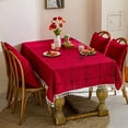 thumbnail image 2 of GHSDFBB Solid Embroidery Checkered Table Cloth Washable Cotton Linen Tassel Tablecloth, Rectangle Wrinkle Free Anti-Fading Table Cover for Kitchen Dinning Thanksgiving Christmas (55x102 Inch, Re, 2 of 7