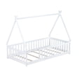 thumbnail image 2 of Mirightone Twin Size Floor Bed, Montessori Teepee Floor Bed with Rails, Wood Tent-Shaped Bed with Fence (White), 2 of 12