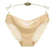 Women Underwear Brief lace Panties Seamless Cotton Panty Hollow Beige L