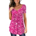 thumbnail image 2 of Fesfesfes Womans Shirts Women Fashion Casual Printing Shirts Short Sleeve Loose Tee Tops V Neck Blouse Womens Spring Tops L(US:8), 2 of 5