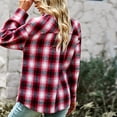 thumbnail image 3 of Woman Plaid Collared Shirt, Two Pockets Button Down V Neck Top Comfortable Button Cuffs  For Work For Autumn Red,Khaki,Green,Black White, 3 of 8