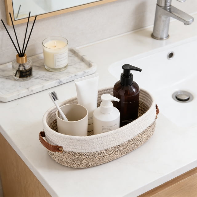 Cesta Tejida para Guardar Papel Higiénico, Organizador Decorativo para Encimera o Tanque de Baño, Cesta de Poliéster Multicolor para Baño, Sala de Estar o Guardería, 13 X 5,9 X 3,93 Pulgadas