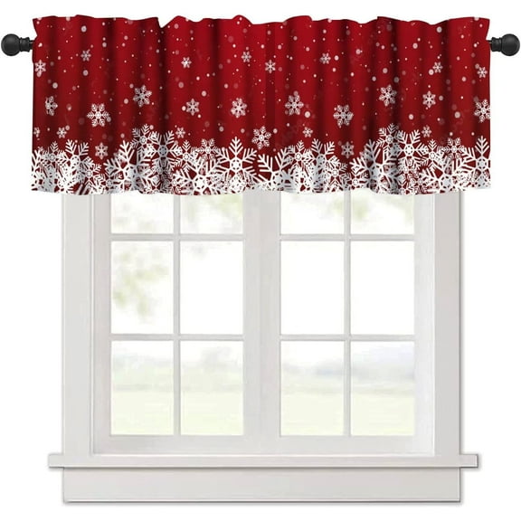 Burgundy Red Christmas Snowflakes Kitchen Curtains Valance, Red Merry Xmas Holiday Window Treatment Valances for Kitchen Living Room Café Décor 54''x18'', 1 Panel