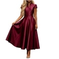thumbnail image 7 of Short Sleeve Formal Dress Elegant Bodycon Ruched Cocktail Wedding Guest Dresses for Women Fall Wine L, 7 of 7