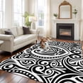 thumbnail image 2 of 5'x7' Area Rugs for Living Room Bedroom, Polynesia Texture Washable Rug Carpet Runner Indoor Outdoor, Vintage Floral Tribe Abstract Art Black Non Slip Floor Mats Area Rug for Kitchen, Nursery, 2 of 8