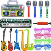 Inflatable Party Props Guitar Inflatable Saxophone Microphone Balloons Fun Musical Instruments Accessories for Pool Birthday Party Supplies Favors Photo Booth Props 80s 90s Carnival Disco Party