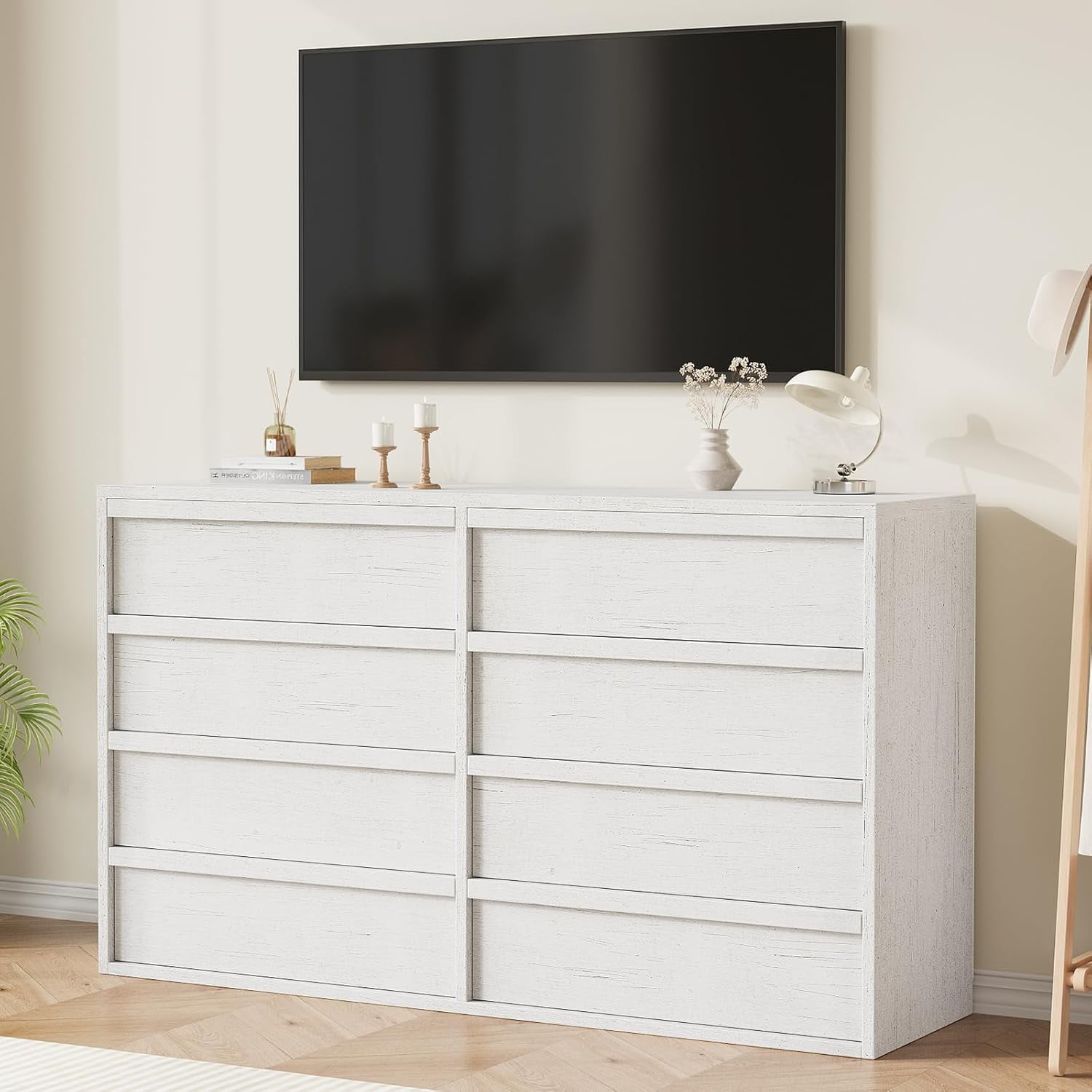 8 Drawer Dresser for Bedroom, 54in Wide Natural Oak 8 Chest of Drawers with Large Storage, Wooden Dresser Organizer for Living Room, Entryway, Nursery