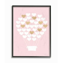 The Kids Room by Stupell White Gold Pink Heart Hot Air Balloon Framed Wall Art by Daphne Poselli