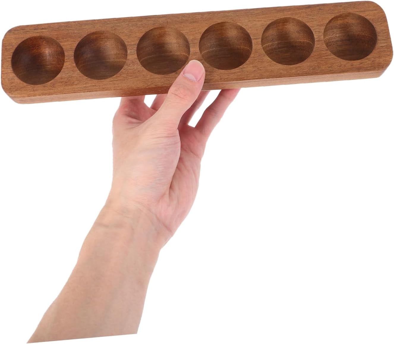 ABCISI Wooden Egg Holder, Space-saving 6-Holes Egg Tray for Refrigerator Storage and Countertop Display, Rustic Egg Storage Rack Deviled Egg Plates, Smooth Finish and Compact Kitchen Organizer
