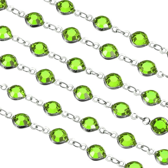 2Pack 2 Yards Rhinestone Chain, Grass Green Beaded Chain with Silver Plated Brass